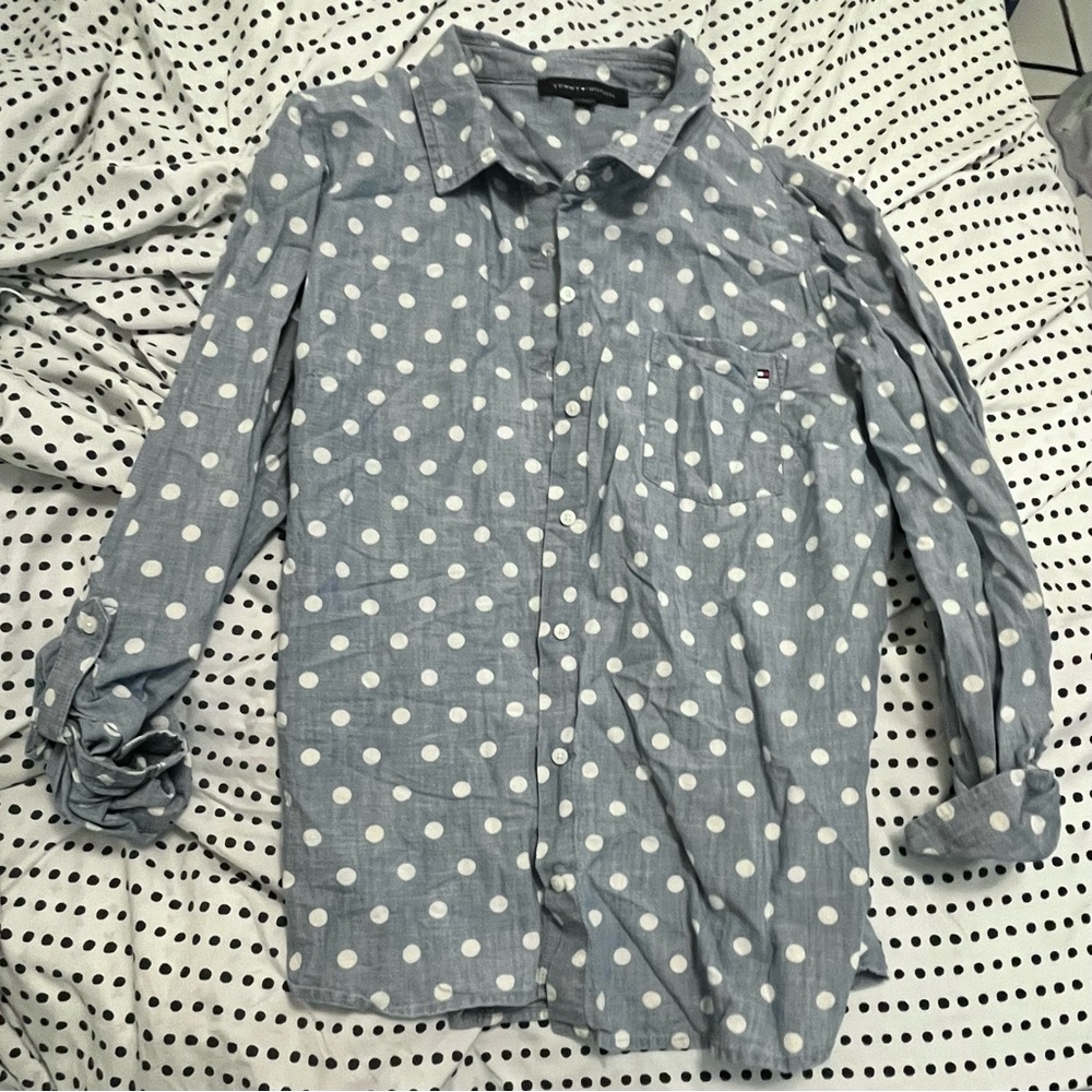 Tommy Hilfiger Polka Dot Cotton Jacket Blue and White Size L
